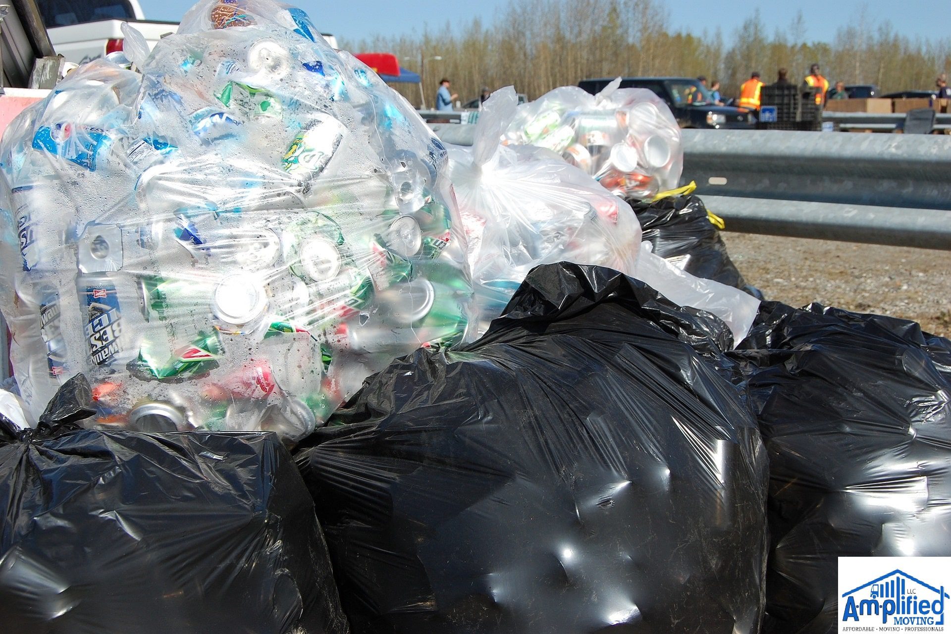 Big plastic bags filled with different items.